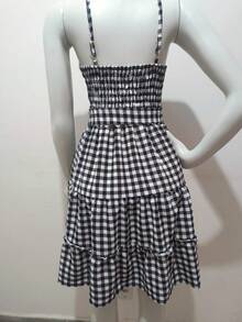 Slim-Strap Plaid Dress - Festa Junina 2025 Shortened Model That Enhances The Body, Vibrant Colors - 黑與白 - 查看 3