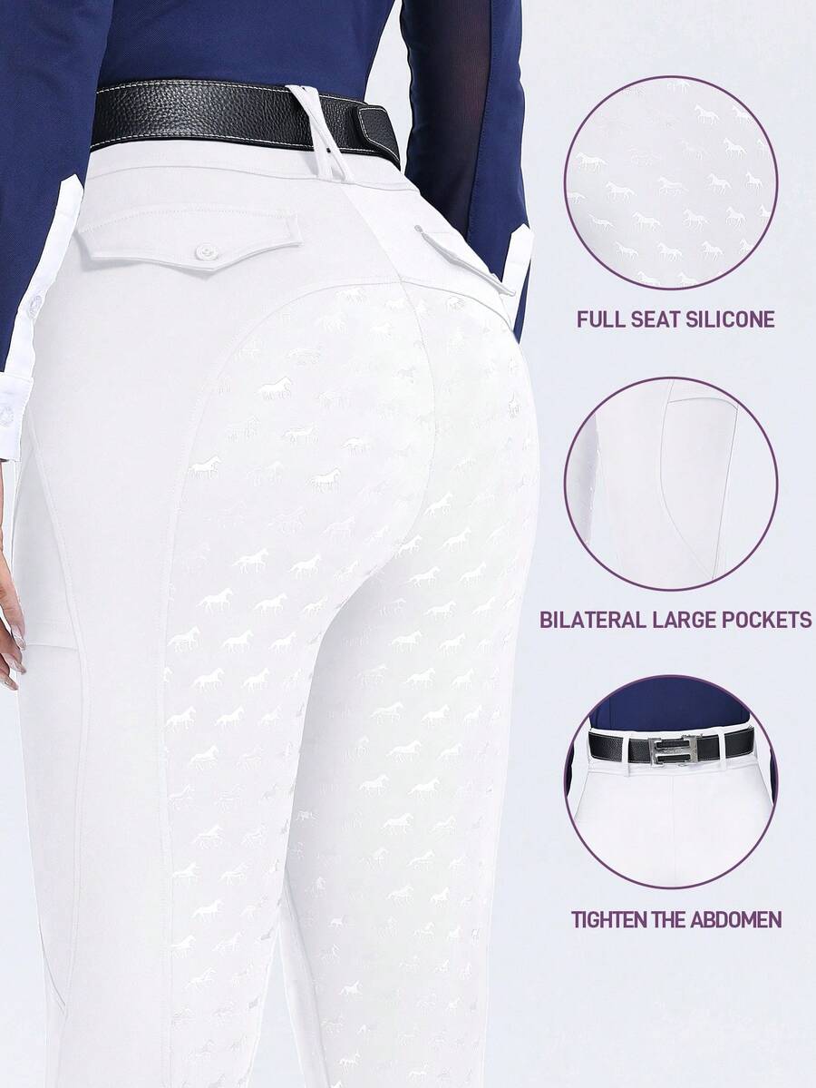ROYALS MATTINI White Women Equestrian Riding Pants/Jodhpurs/Breeches, Full Silicone Seat Grip, Wear-Resistant, Pockets, Quick-Drying Suitable For Horse Riding Sports Spring