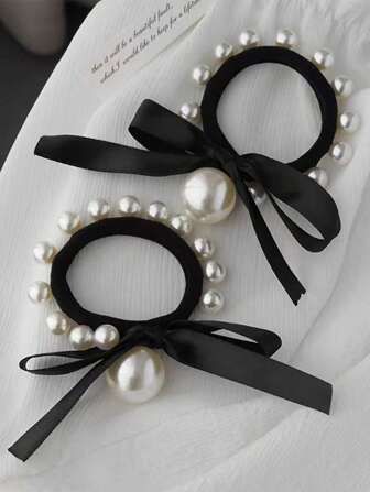1pc Elegant Pearl Scrunchie, Smooth Soft Hair Ties, Bowknot Hair Tie For Ponytail, Hair Decorations Ponytail Holders Hair Elastics Hair Rubber Bands Scrunchies Hair Rope Elastic Hair Tie