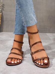 Women's Fashionable Golden Simple Flat Sandals, Solid Color Buckle Shiny Fashionable And Comfortable Open Toe Sandals, 2025 New Summer Glamorous High-End Round Toe Sandals, Casual Women's Shoes Suitable For Outdoor And Party Wear, Sexy Shoes For Women,Ladies Shoes,Gold Shoes,Sparkly Sandals,Gold Sandals,Snake Pattern,Suitable For Vacation And Beach Fun