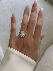 2pcs/Set Fashion Unique Oval Moissanite Ring, Gift For Women Engagement/Wedding/Anniversary