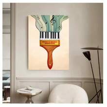 1 pieza Póster de arte de pared con pintura vintage abstracta y minimalista sin marco, de un piano de dibujos animados, guitarras y notas musicales, decoración moderna para sala de estar, dormitorio, sala de estudio, cafetería, sala de música y hogar