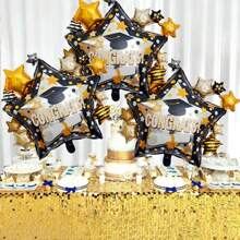 Set de 3 globos de graduación - Globos de felicitación con forma de estrella para ceremonia de graduación, decoraciones de fiesta, globos para celebraciones, para uso interior y exterior, globos de papel de aluminio