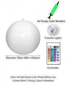 38cm Inflatable Waterproof Glowing Ball, Floating Pool Light With 16-Color Changing LED And Remote Control, Suitable For Outdoor Swimming Pool, Beach, Garden, Pond, Wedding, Party Decoration - 白色 - 查看 14