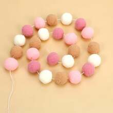 3pcs Pompon Wreath Plush Ball Wreath, Adorable Pom Pom Garland Decor, Pastel Color Balls Hanging Wreath, Party Supplies (4 Colors) - Mix - View 4