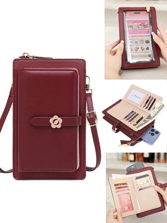 MIYIN 女士钱包 触摸屏手机包 迷你斜挎包 多功能时尚钱包 带卡槽 时尚拉链竖款钱包 手机支架 可调节肩带 轻便时尚 白领上班族 大学工作 商务通勤 办公室 周年纪念 生日礼物 情人节礼物 手机袋 手机钱包袋 手机包 女士迷你斜挎包 女士钱包 钱包