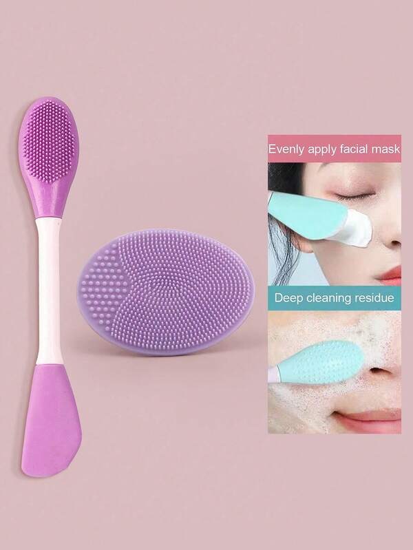 2pcs/Set Portable Blackhead Remover Soft Silicone Facial Cleansing Brush, Pore Cleaning Face Massager Mud Mask Brush Makeup Tools