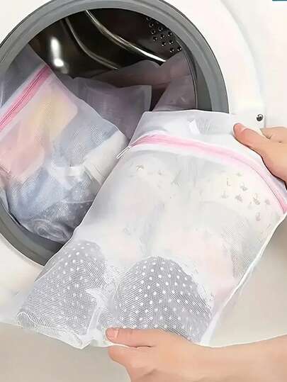 2/4pcs Durable Laundry Mesh Bag With Zipper Closure, Corner Woven Fabric Garment Protector For Delicates, Bras, Socks, And Underwear – Breathable See-Through Laundry Bags For Gentle Machine Wash, Prevents Snags, Fraying, And Pilling, Reinforced Seams, Secure Closure, Easy Load And Unload In Laundry Cycles