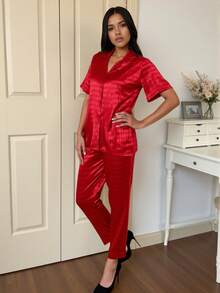 Set Pijama Seda Mujer Plus Size - Rojo - Ver 3