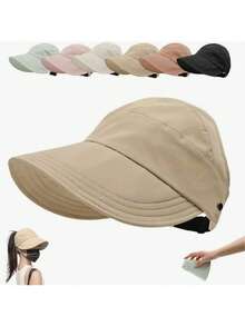 女士宽边无痕马尾遮阳帽，可折叠沙滩遮阳帽，适合年轻女孩，女士太阳帽，宽边草编卷起马尾高尔夫遮阳帽，可折叠沙滩遮阳帽，夏季女士太阳帽，男女宽边可折叠沙滩棒球帽 - A - 查看 8