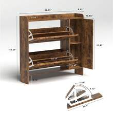 Shoe Storage Cabinet With 2 Flip Drawers, Freestanding Organizer With Metal Legs For Entryway, Narrow Shoe Rack Cabinet, Rustic Brown   WL