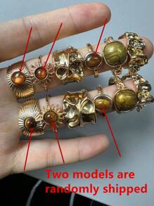 6pcs Vintage Fashion Gold Sunflower & Tiger Eye Colored Rhinestone Ring Set, Women Jewelry Gift