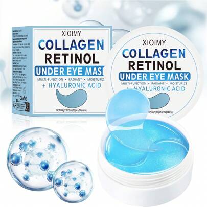 Xioimy 60 piezas Máscaras para ojos hidratantes con colágeno y retinol, elevación y firming rápidos, alta hidratación, nutrición profunda, suavizador del contorno de ojos, cuidado de ojos, parches para ojos