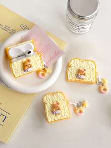 1 Stück süßer Teddybär Toastbrot Stil Bluetooth Kopfhörer Hülle, kompatibel mit Apple 1/2/3/4, Pro/Pro2, staubdicht, stoßfest, kratzfeste Kopfhörerschutzhülle