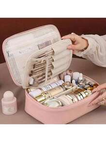 1pc.Travel Toiletry Bag - Space-Saving And Easy To Access, PU Material, Large Capacity Cosmetic Storage Box, Suitable For Travel, Multi-Functional Storage Bag, Perfect For Outdoor Use