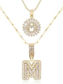 2 Dây chuyền chữ cái mạ vàng 18k lấp lánh, dây chuyền mảnh mai, dây chuyền tên cá nhân hóa, mặt dây chuyền tròn đính đá Zirconia, trang sức pha lê, quà tặng cho phụ nữ - 26 chữ cái - Xem 9