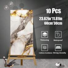 Cycleader [10/20pcs] European Luxury Colorful Marble Ceramic Tile Wall Stickers, Faux Tile Floor Decals, DIY Wall Decor, Peel And Stick, 11.81"X23.62", Home Decor Wallpaper For Bathroom, Toilet, Living Room TV Backdrop, Kitchen Wall Renovation, Removable Non-Adhesive Foam Backing - Multicolor - View 10