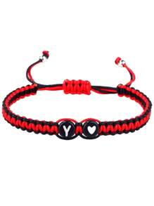 1 pulseira trançada com coração preto e branco + 26 letras, corrente de joias minimalista e versátil para casais com formato de coração