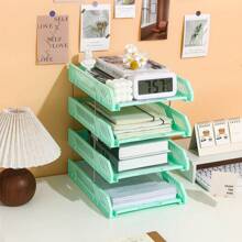 4-Tier Plastic File Tray Office Desk Organizer, Horizontal Filing Rack Paperwork Storage Box Desktop Document Holder, Multi-Layer File Sorting Rack,Back To School,School Supplies