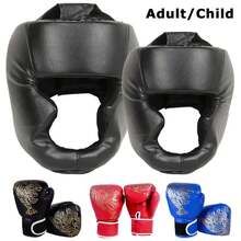 Adults/Child MMA Safety Boxing Gloves Helmet Head Gear Protectors PU Leather Gloves Kids Boxing Training Kickboxing Boxer Target - 紅色頭盔 - 查看 3