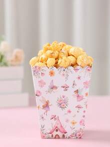 10pcs Flower Fairy Pattern Paper Popcorn Box, Popcorn Cups, Food Snack Box, Wedding Birthday Babe Shower Party Disposable Tableware, Suitable For Multiple Themes Holiday Party Picnic Camping, Home Kitchen Restaurant Table Supplies
