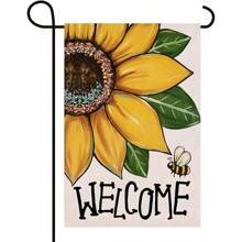Willkommen in der Sonnenblumen Ziergartenflagge für Frühling und Sommer, Blumen-Hummel-Gelb Terrassen- und Outdoor-Dekoration, saisonale Landhausdeko für Outdoor kleine Heimdekoration beidseitig 30 x 45 cm 70 x 100 cm