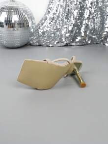 女士时尚高跟方头凉鞋 - 杏色 - 查看 4