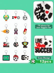 Set de 12 llaveros con forma de balón de fútbol, regalo de cumpleaños divertido para fans del fútbol - Multicolor - Ver 4