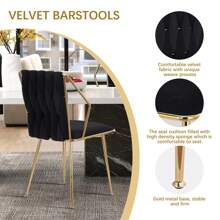 Juego de 2 sillas de comedor, respaldo alto, reposabrazos, patas de metal, sillón, silla de sala de estar, terciopelo negro