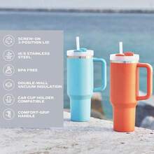 STANLEYSINCE 1913 40 Oz Stainless Steel Tumbler Double Wall Vacuum Insulated Portable Drinking Cup Travel Iced Coffee Mug Summer Drinkware With Handle And Straw, Perfect For Travel, Home, Office, Gift, Ice Drinks And Hot Drinks