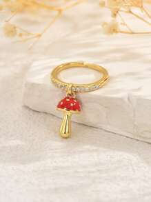 1 pieza Anillo abierto con colgante de frutas multiefecto de cobre con circonita cúbica, anillo sencillo de mujer, versátil para uso diario, trayecto, casual, regalo de vacaciones