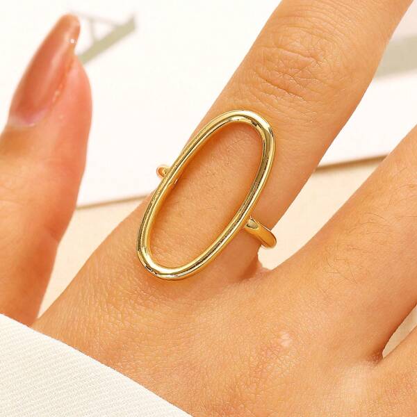 1 Stück Minimalistische Damen Offener Ring, Cut Out geometrische elliptische Barock Stil Offener Ring, vielseitiges Design