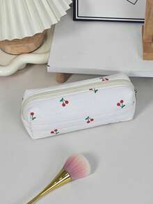 Minimalist Cherry Pattern Cosmetic Bag, Women's Makeup Tool Organizer, Desktop Accessory Organizer, Large Capacity Multi-Functional Pouch, Travel Makeup Bag, Pencil Case, Summer Fresh Make Up Bag - Multicolor - View 13