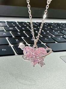 1PC Light Luxury Niche Love Planet High-End Collarbone Chain As A Gift For Girlfriend And Best Friend, Daily Wear Accessory For Men And Women - Silver - View 3