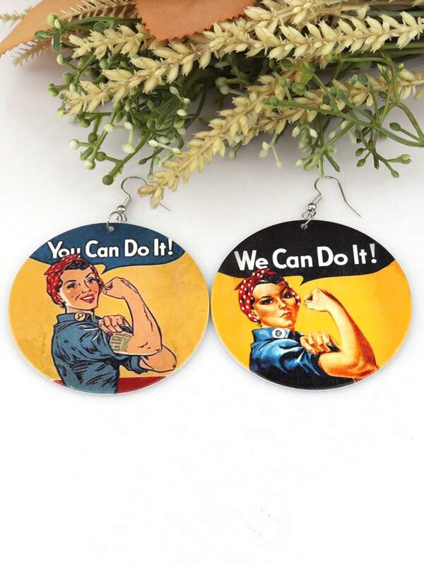 1 Pair Wooden Round Double Sided UV Print Women Earrings, Vintage Party Africa Jewelry DIY Club Gift