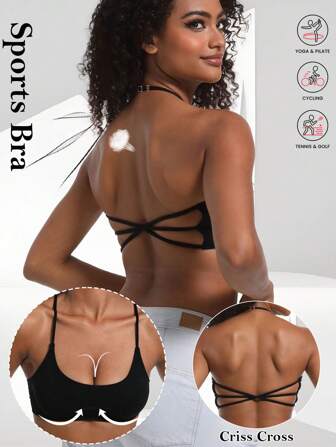 Ladies Sports Bra Lingerie Sexy Criss Cross Workout Tops Straps Back High Support Impact Yoga Underwear Running Fitness Gym Women Padded Bralette