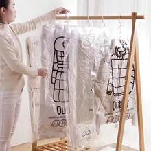 3pcs Hanging Transparent Vacuum Compression Storage Bags, Wardrobe Organizer Bags For Clothes, Coats, Down Jackets, Dust Cover - White - View 7