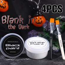 Pinturas corporales negras (70g) y blancas (70g) con 2 pinceles - set de pintura facial para maquillaje teatral, Halloween, maquillaje de carnaval, maquillaje de fiesta, resistente al agua y de larga duración.