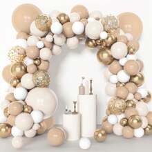90pcs White Balloon Arch & Garland Kit, 18" 12" Sizes, Beige Cream Champagne Gold Metallic & Confetti Latex Balloons Suitable For Boho Neutral Baby Shower Birthday Party Decor
