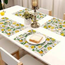 Conjunto de 4 jogos americanos de limão para mesa de jantar, jogos americanos com flores e folhas de verão, adequados para festas em família, cozinha, ambientes internos, feriados, campo, jogos americanos laváveis e resistentes ao calor 30*45 cm