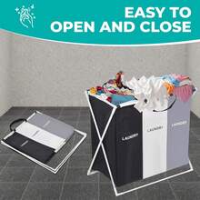 3 Grids Laundry Basket Foldable Dirty Clothes Organizer Bathroom Waterproof Storage Basket Large Laundry Hamper Three Grids New, 180L Laundry Basket Sorter - Multicolor - View 3