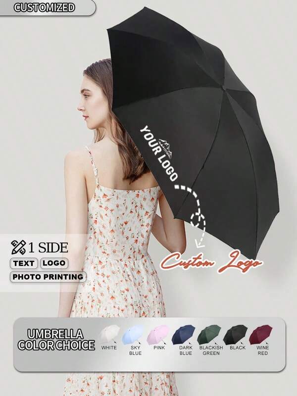 Individuelle Regenschirme, einfarbiger einseitiger Muster, 3-fach schwarzer Gummi-Regenschirm, Hochzeitsgeschenk | Werbe-Regenschirm für Unternehmen, Geschäftsgeschenk-Regenschirm, UV-Schutz, windfest, verstärkbar, tragbarer Faltregenschirm, Siebdruck, Transferdruck, Logoaufdruck möglich, kann Hochzeitsmuster/Firmenlogo/Veranstaltungsslogan/Foto drucken, Sommer Kühlung, Strand, Reise