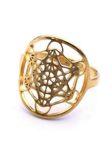 Anel ajustável de aço inoxidável com flor da vida para ioga, feminino/masculino, anéis de amuleto Metatron