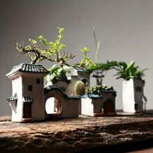 AAMTE Chinese Style Decor Planter, Bamboo & Succulent Ceramic Zen House Home Decoration, Miniature Landscape Plant Pot, No Plants Included, Suitable For New Year, Party, Christmas Gifts, Holiday