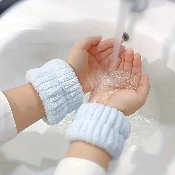 2 stuks zachte herbruikbare polsbandjes van microvezel - dames- en meisjesspa- en actieve zweetbandjes, comfortabele polsbandjes voor yoga, hardlopen en handwassen, verkrijgbaar in roze, lichtblauw en lavendel. Terug naar school