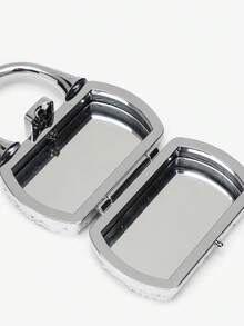 Minimalist High-End Shiny Black Sequin Fashionable Lip Clasp Square Box Handbag, Makeup Bag, Mini Portable Small Bag, Can Be Handheld Or Worn Crossbody, Mini Evening Bag - Black - View 3