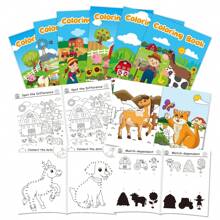 Paquete de 6 libros para colorear infantiles - Temas de animales de granja/cuidado de la piel y maquillaje, libros para colorear de juegos de fiesta, dibujos animados, entrenamiento de habilidades motoras finas, juegos de unir puntos para colorear, adecuado para niños de 3 a 5 años, regalo de regreso a la escuela, recuerdos de fiesta, regalo diario