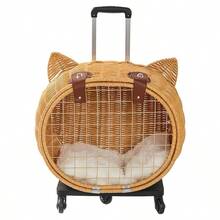Rattan Pet Carrier Backpack Pet Carrier With Casters Cat Cat Carrier Cart Dog Small Dog Pet Carrier Case Foldable Removable Wheels Driving Travel Hospital Visit Disaster Prevention Evacuation Carrier - Yellow - View 2