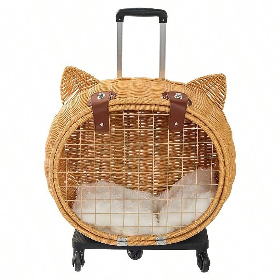 Rattan Pet Carrier Backpack Pet Carrier With Casters Cat Cat Carrier Cart Dog Small Dog Pet Carrier Case Foldable Removable Wheels Driving Travel Hospital Visit Disaster Prevention Evacuation Carrier