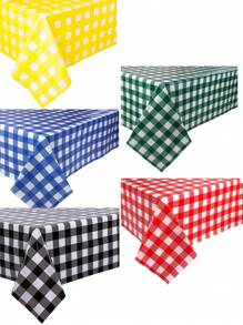 1pc Colorful Plaid Tablecloth, Red Blue Yellow Simple Grid Pattern, Polyester Tablecloth, Suitable For Indoor Dining Table Decor, Birthday Party Gathering Decorations, Party Table Decor